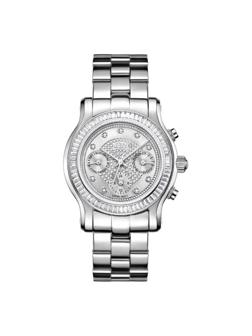NWT JBW Laurel Silver Multi-Function Diamond Dial Steel Bracelet Ladies Watch